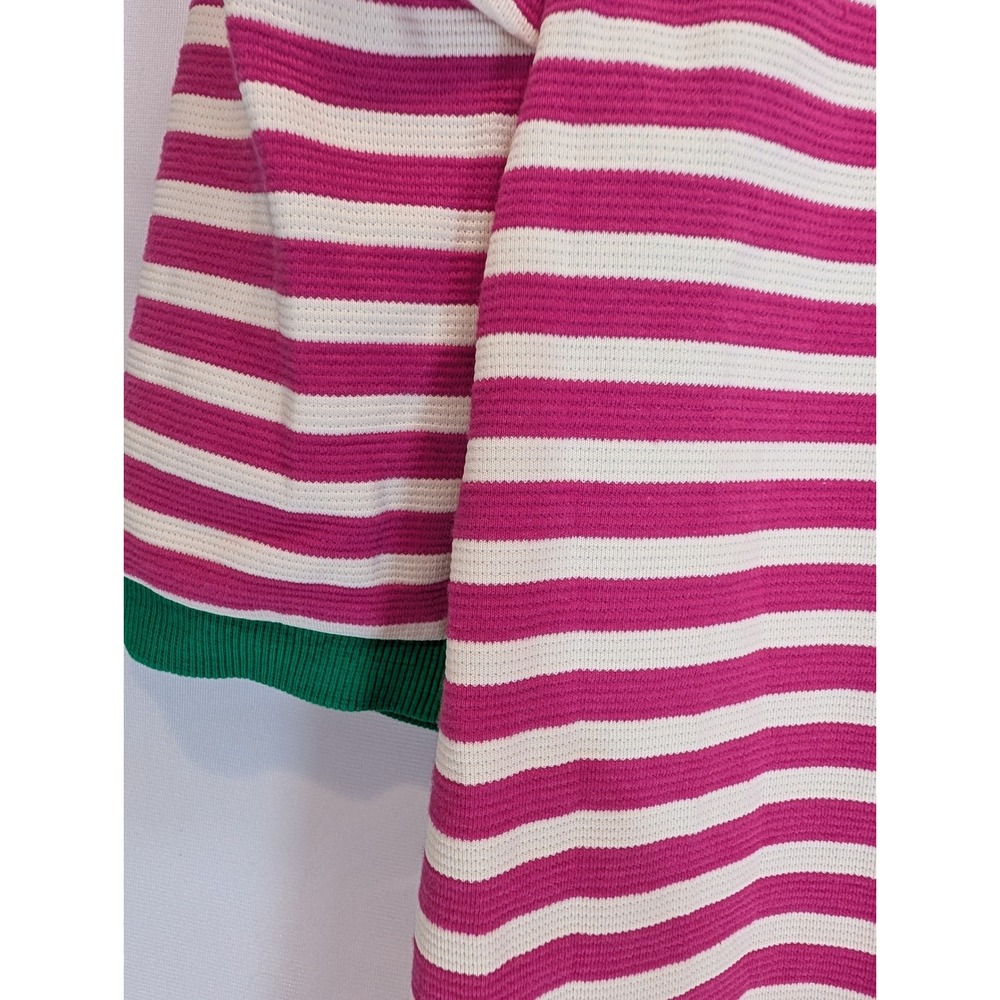 Entro Magenta White Striped Puff Sleeve Knit Top Green Trim Small - Picture 4 of 4